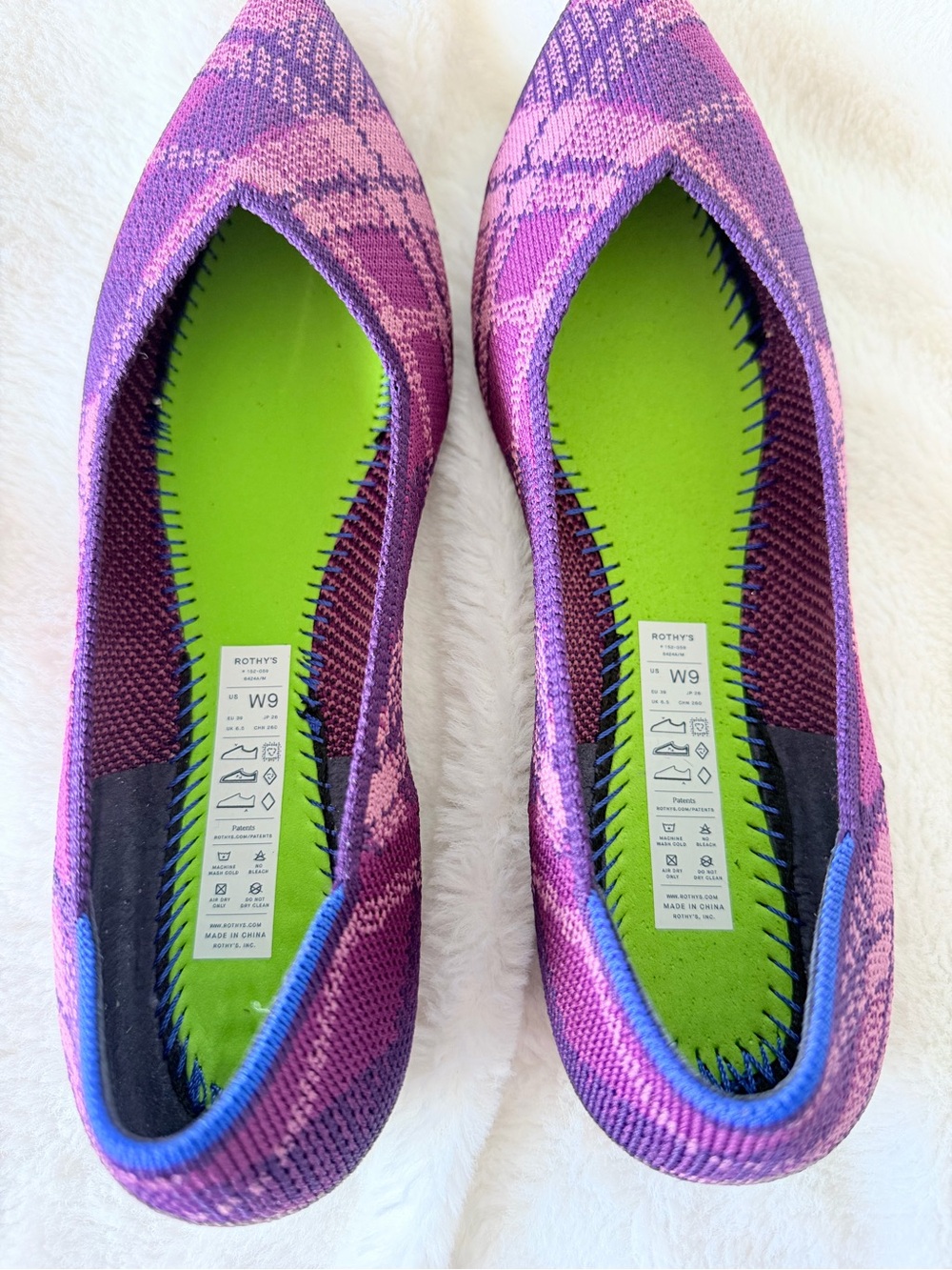 Rothy's The Point II Flats Purple Plaid Pointed Toe Knit Ballet Flat EUC Size 9 - Picture 8 of 11